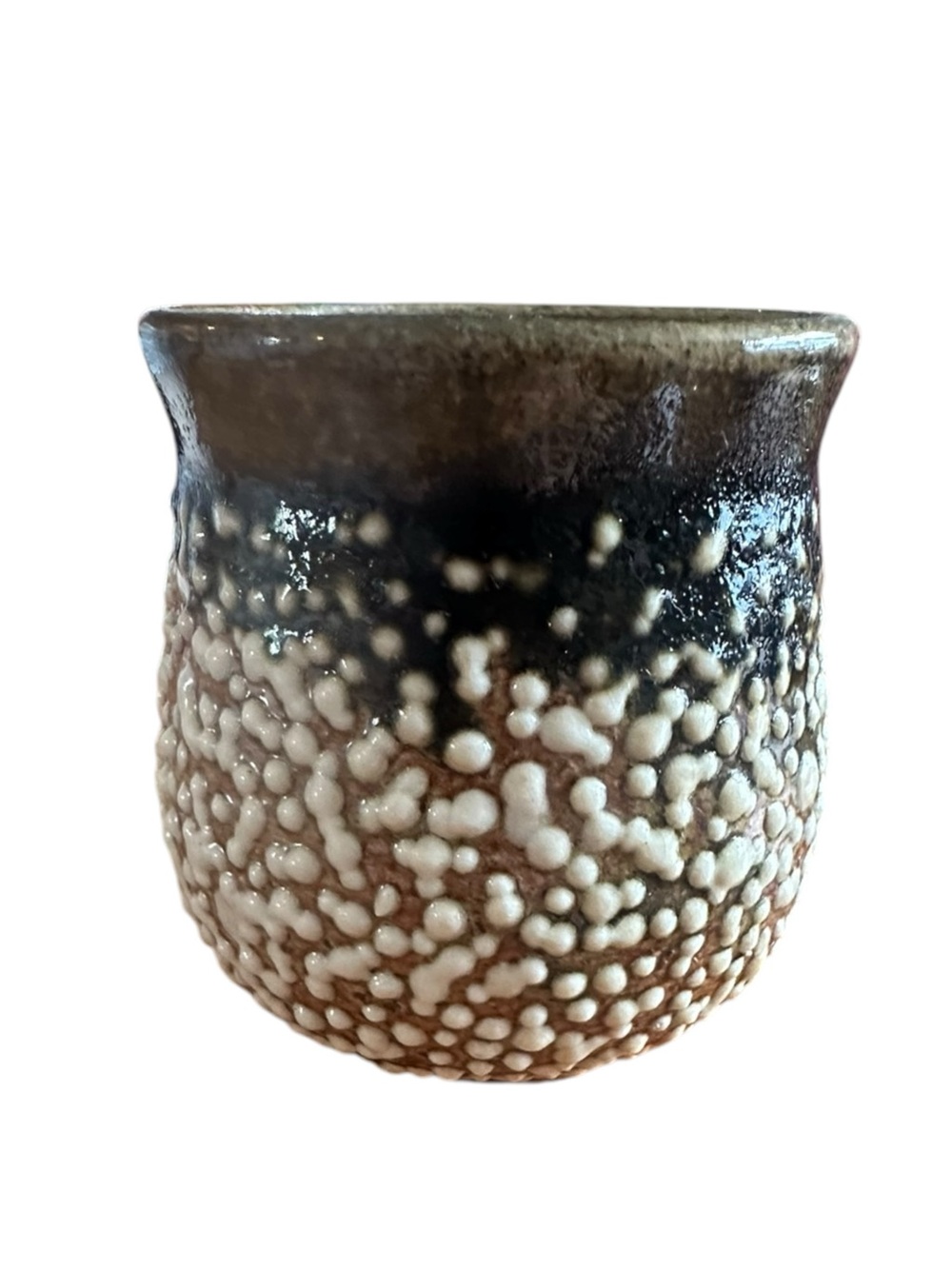 Handmade Stoneware Pottery Vase – 3” x 3” – Brown & White Glaze